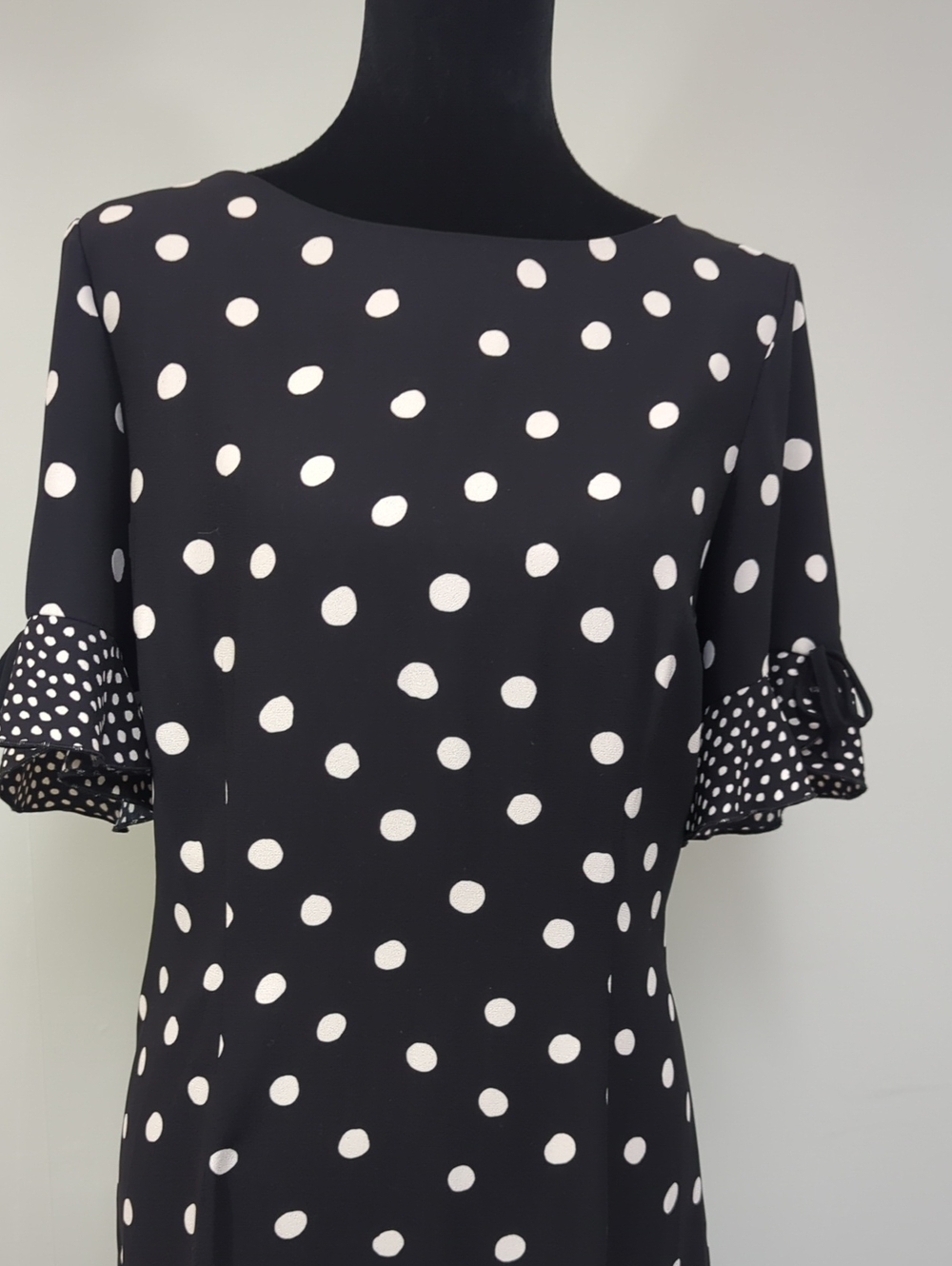 Talbots Polka Dot Ruffle Hem Midi Dress Black White Size 10